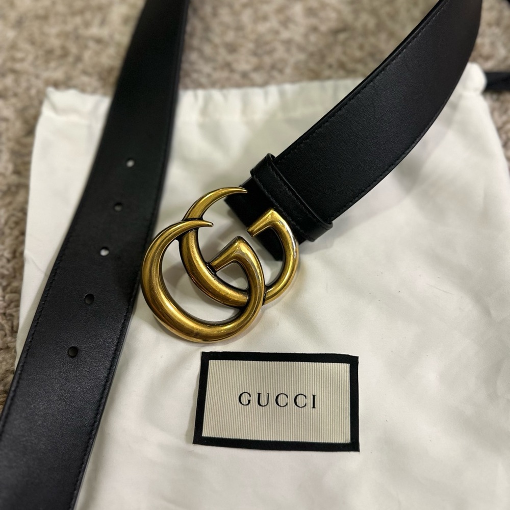 Gucci Black Leather Belt with Gold Buckle